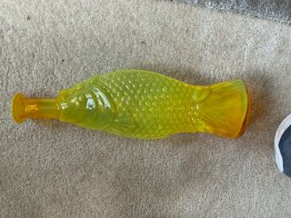 Vintage Italian Yellow Glass Fish Shaped Bottle Antinori Decanter 8