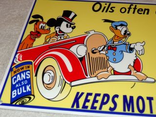 Vintage Sunoco Oil Mickey Mouse,  Donald Duck & Pluto 12 " Metal Gasoline Sign Gas