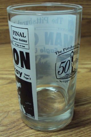 Vtg LIBBEY Pittsburgh Press MAN ON MOON Drinking Glass Tumbler 50th Anniversary 4