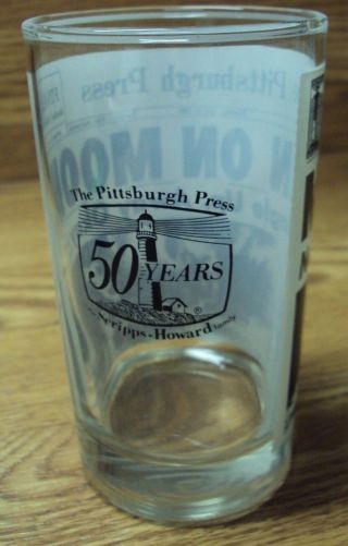 Vtg LIBBEY Pittsburgh Press MAN ON MOON Drinking Glass Tumbler 50th Anniversary 5