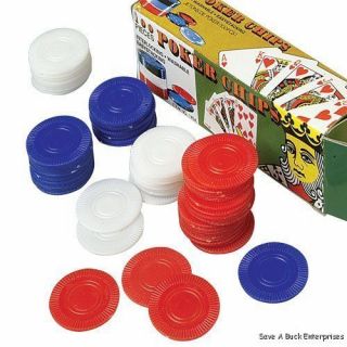 500 Plastic Poker Chips 1 1/2 Inch Diameter Red White & Blue Retail Boxed