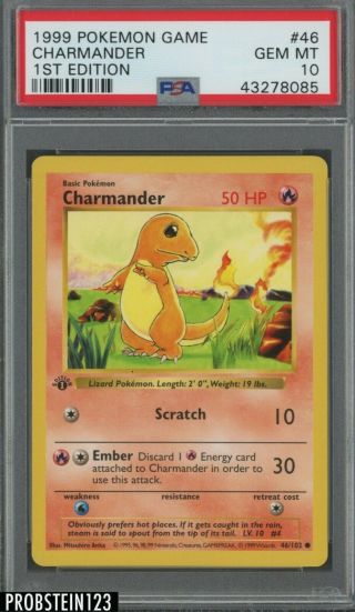 1999 Pokemon Game 1st Edition 46 Charmander Psa 10 Gem