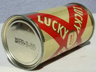 Azusa Ca " 4/1/55 " Production Date - April Fools Day Lucky Lager Flat Top Beer Can