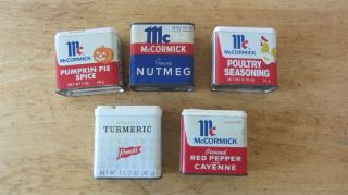 Vintage Spice Tins - 4 Mccormick & 1 French 