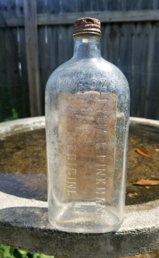 Antique Lydia E.  Pinkham ' s Vegetable Compound Glass Bottle w/ Paper Label 5