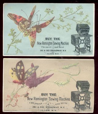 2 Remington Sewing Machine Trade Cards,  281 & 283 Broadway Nyc,  & Ilion Ny Z216