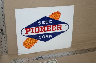 Pioneer Seed Corn Painted Metal Tin Sign Farm Barn Feed Dairy Diner Gas Oil