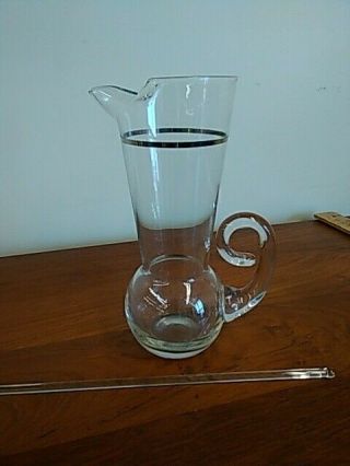 Vintage Crystal Platinum Band Martini Cocktail Pitcher 10” Tall Cat Tail Hand