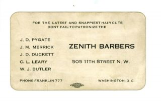 Zenith Barbers Bus.  Card & 1922 Washington Senators Baseball Schedule Wash. ,  Dc