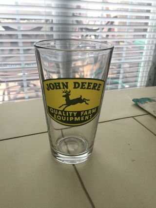 John Deere Drinking Glass Clear Tall Green & Yellow Quality Farm
