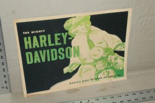 Rare 1940s The Mighty Harley Davidson Motorcycle Dealer Display Sign Man Women