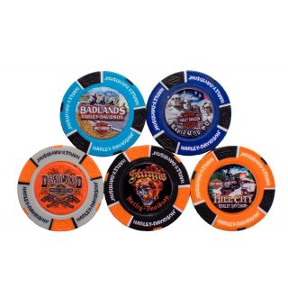 Harley - Davidson® Black Hills Group Full Color Poker Chip 5 Store Set