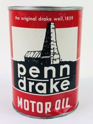 Penn - Drake Motor Oil Can Full 1 Quart Gas & Oil Advertising 62