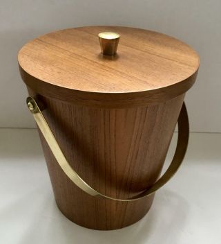 Vtg Mid Century Danish Modern Insulated Teak Wood Barware Party Ice Bucket Tiki
