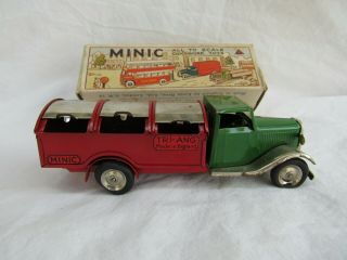 Vtg Tri - Ang Minic Clockwork Dust Cart,  Red & Green Paint With Box
