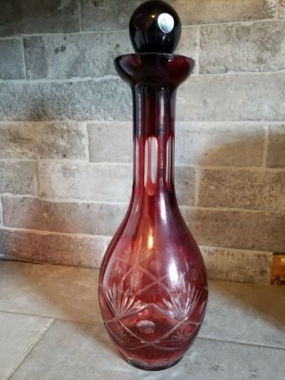 Vintage Cranberry Ruby Cut Crystal Glass Decanter