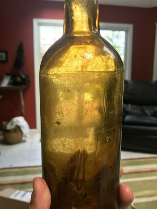 Yellow Peach Colored Dyottville Glass Patent Embossed Whiskey Bottle 2
