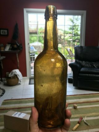 Yellow Peach Colored Dyottville Glass Patent Embossed Whiskey Bottle 6