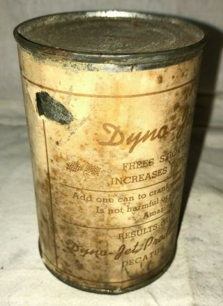 ANTIQUE DYNA JET OIL TIN VINTAGE GAS STATION CAN DECATUR IN INDY CAR 2 3