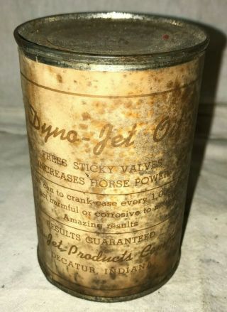 ANTIQUE DYNA JET OIL TIN VINTAGE GAS STATION CAN DECATUR IN INDY CAR 2 4