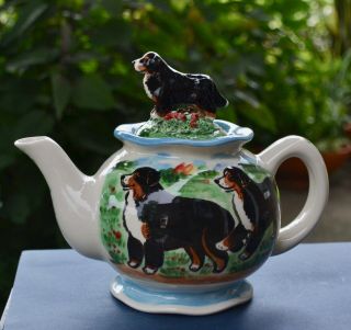 Bernese Mountain Dog.  Handsculpted Ceramic Teapot.  Ooak.  Look