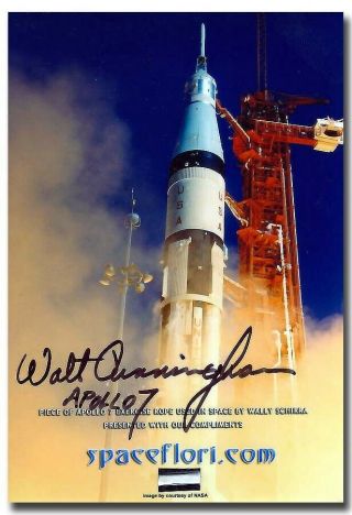 Walt Cunningham Handsigned Flown Apollo 7 Rope Card - 2h40
