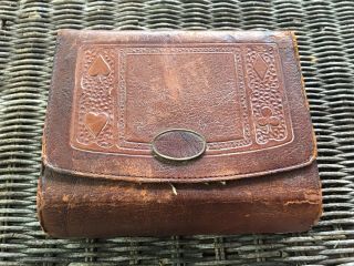 Old Antique Leather Card And Poker Chip Case