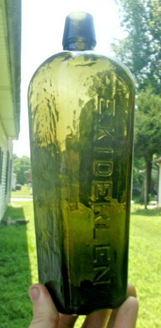 Olive Green Case Gin Bottle E.  Kiderlen W/applied Top 1880 