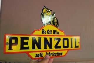 Be Oil Wise Pennzoil Porcelain Metal Sign Owls Service Garage Station Car Truck