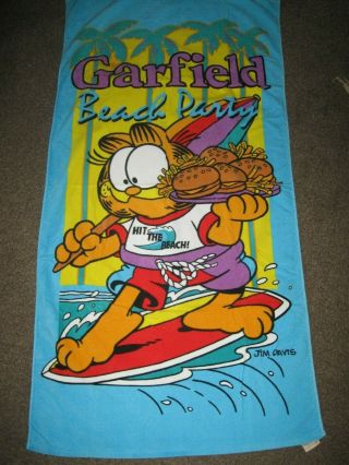 Rare Vintage 1978 Garfield Beach Party Collectable Bath Towel 30 " By 60 "