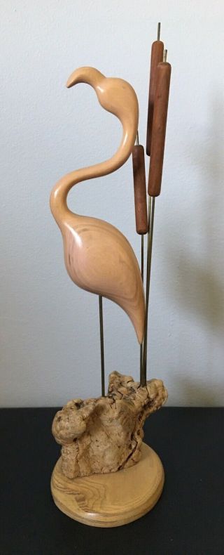 Wood Flamingo Signed,  William J.  Watson Orlando Fl,  Woodland Sculpture,  Usa