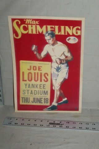 Rare 1936 Joe Louis Max Schmeling Boxing Yankees Stadium Poster Promo Sign