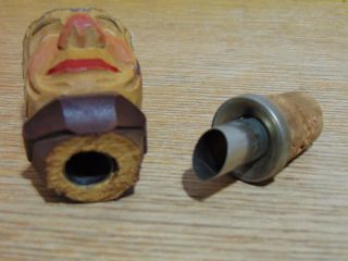 Vintage 2 Piece Carved Wood Monk Friar Wine Liquor Bottle Cork Stopper Pourer 5