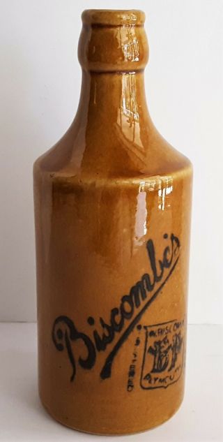 Antique W Biscombes Plymouth Bp Ginger Beer Ceramic Stoneware Bottle
