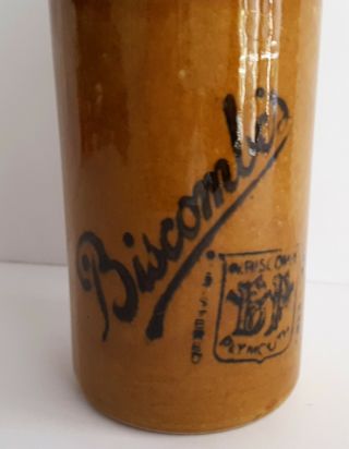 Antique W Biscombes Plymouth BP Ginger Beer Ceramic Stoneware Bottle 2