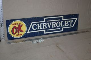 Rare Chevrolet Ok Car Dealer Painted Metal Sign Gas Oil Cars Trucks Dealer