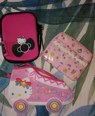 3 Hello Kitty 2004 Roller Skate Wristlet 2010 Pink Wallet & Small Zip Pouch