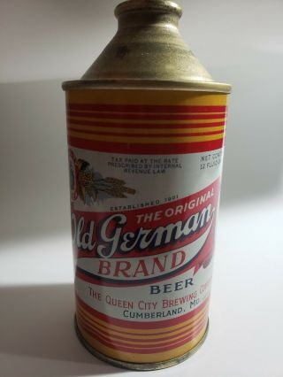 Old German Brand Cone Top Beer Can Queen City Brewing Cumberland Maryland Grade1