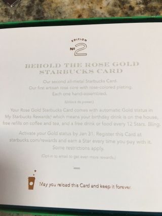 Starbucks 2013 Limited Edition Rose Gold Metal Gift Card - $0 balance.  Rare. 5