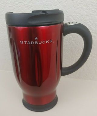 Starbucks 2003 Red Barista Stainless Steel Tumbler / Travel Mug W/ Handle 16 Oz