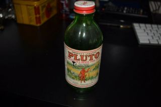 Vintage Pluto Water Laxative Medicine Quack Bottle Devil Paper Label French Lick