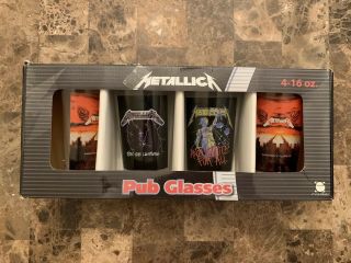 Set Of 4 Collectible Metallica Pub Glasses 16 Oz.