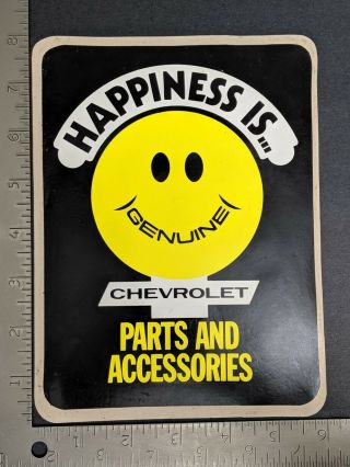 Vintage 70s " Happiness Is Chevrolet Parts " Large Smiley Dealer Sticker