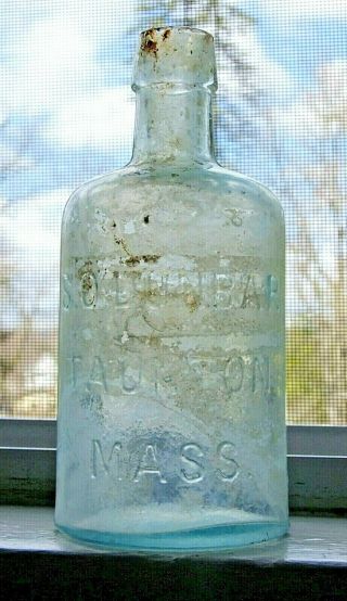 Antique S.  O.  Dunbar Taunton,  Mass Ink Bottle,  5.  75 " Tall,  Aqua Blue,  Embossed