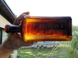 St.  ANDREWS Honey Amber MEDICINE Bottle BRISTOL,  TENNESSEE TENN TN late 1800’s 2