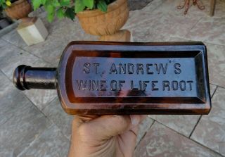 St.  ANDREWS Honey Amber MEDICINE Bottle BRISTOL,  TENNESSEE TENN TN late 1800’s 3