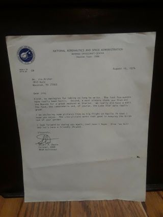 Astronaut Stuart A.  Roosa (apollo 14) Signed Letter From Nasa Headquarters