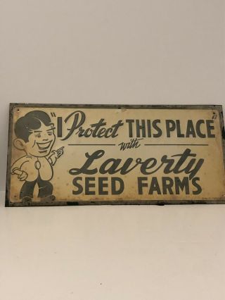 Antique Sign Laverty Seed Farms Farming Nos Hybrid Corn Iowa Ohio