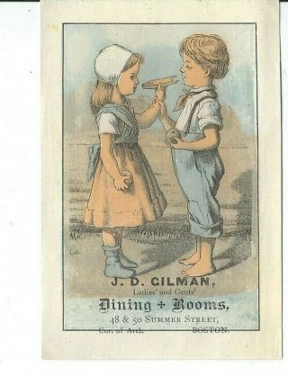 Bb - 054 Ma,  Boston Jd Gilman Dining And Rooms,  Victorian Trade Card Boy And Girl