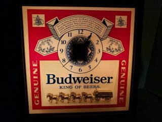 Vintage Budweiser Lighted 3d Clydesdales Bar Room Man Cave Wall Clock Sign